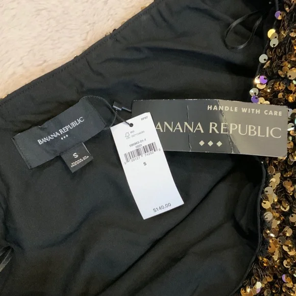 Banana Republic Gold Black S Sequin Elastic waist Skirt Party Wedding Guest - Picture 2 of 6
